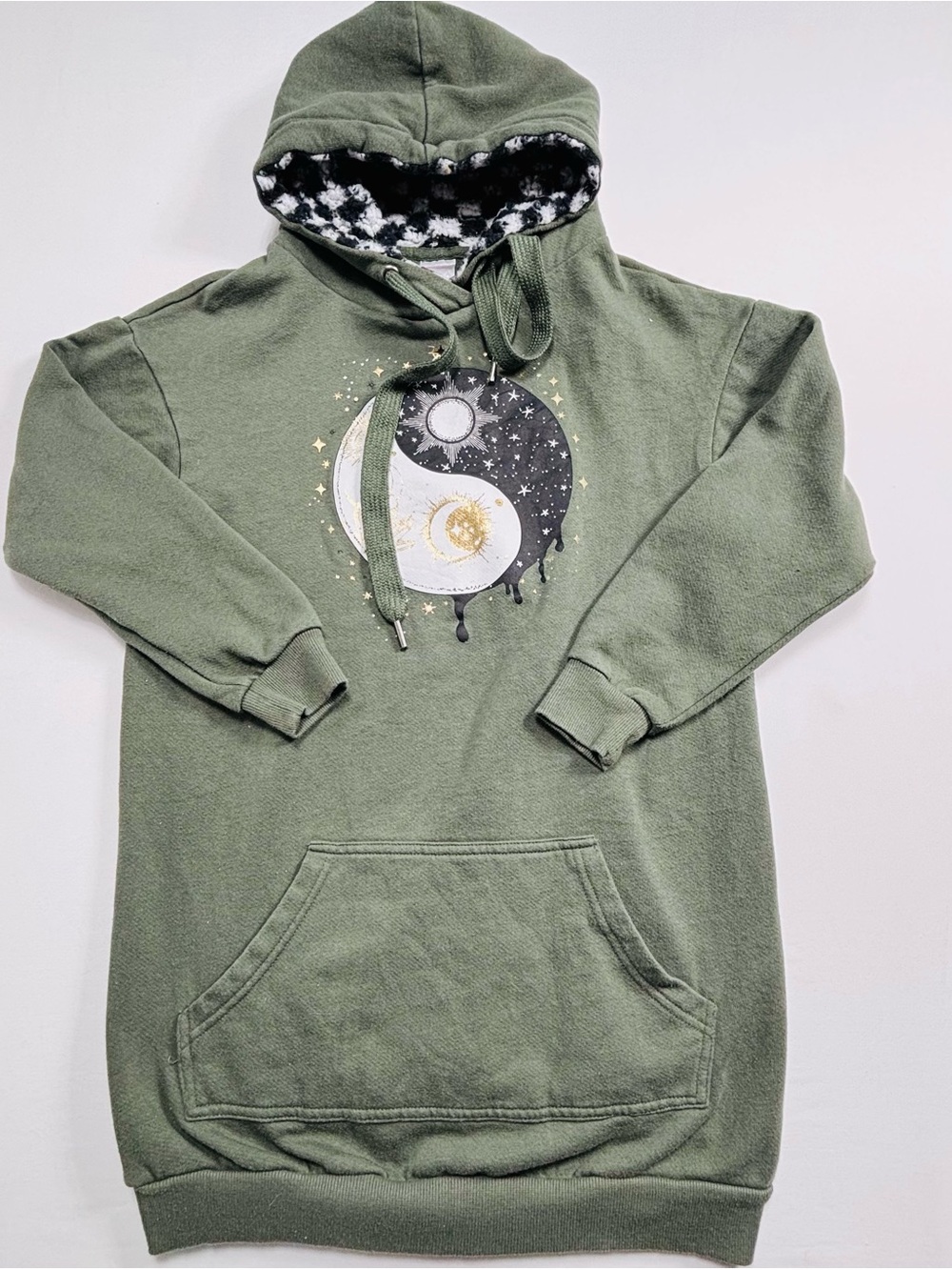Olive Green Yin Yang Hooded Sweatshirt